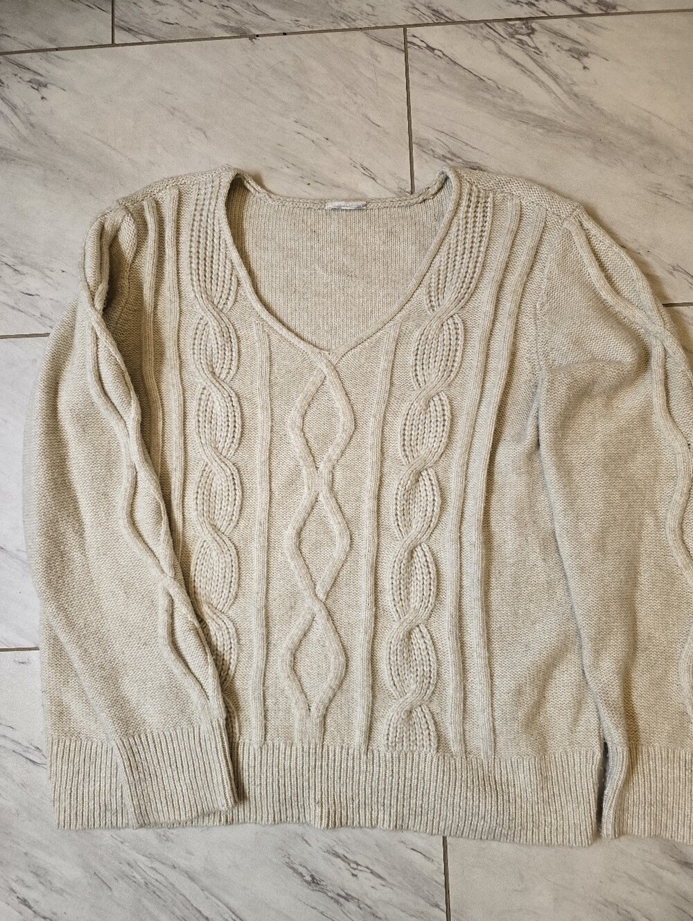 Cream Cable Knit V Neck Sweater Soft Cozy Layering